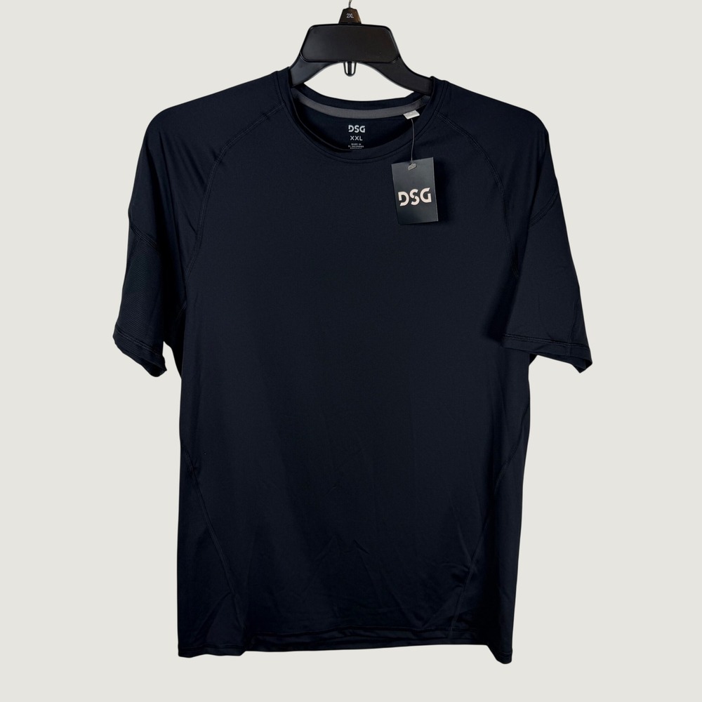 New DSG Mens XXL SS Compression Crew Neck Shirt Pure Black Moisture Wicking Gym